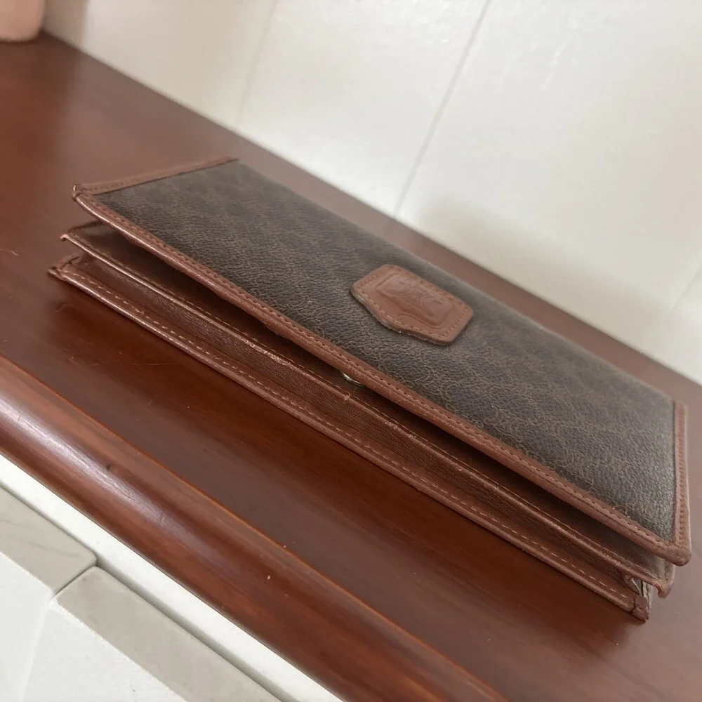 Celine Paris Long Wallet Macadam Brown Bi Fold Snap Coated Canvas Leather Trim - Picture 3 of 16